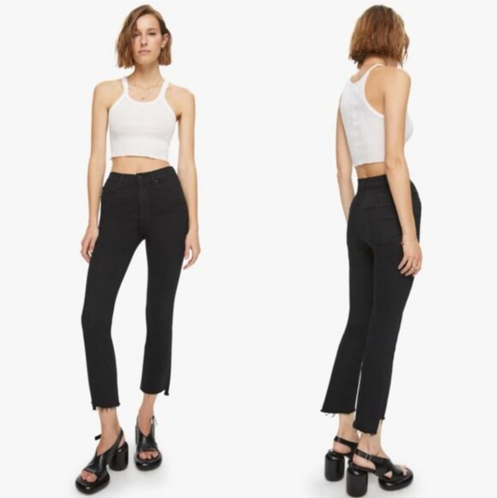 Mother Insider Crop Step Fray Not Guilty Black Denim - Picture 15 of 16